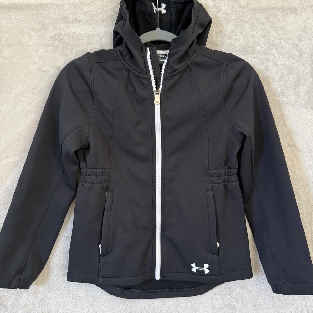 Under Armour ColdGear Girls Youth Medium Black Hooded Full Zip Jacket Athletic